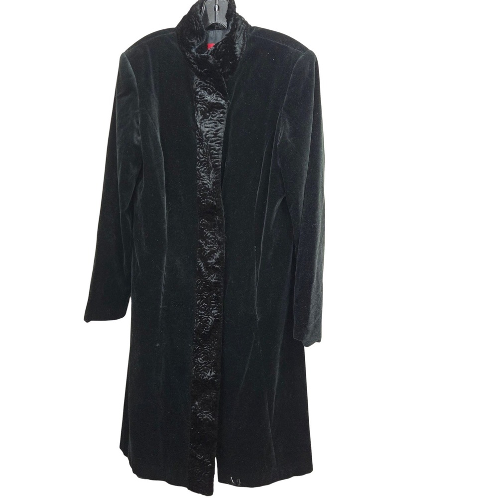 Vintage JS Collections Coat Large Black Velvet Faux Fur Trim Long Evening opera